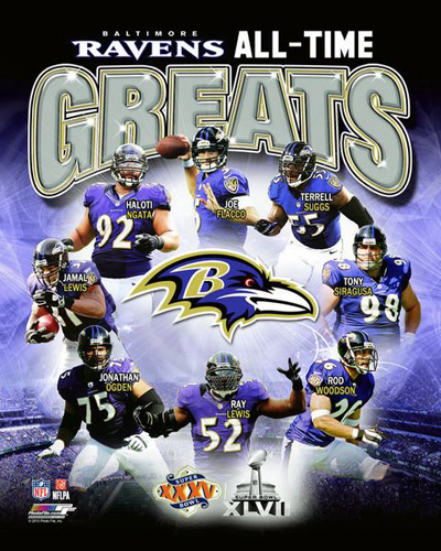 Baltimore Ravens ALL-TIME GREATS Premium NFL 20x24 POSTER Print