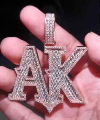 3.30Ct Round Real Moissanite Custom Letter Charm Pendant 14K Rose Gold Plated