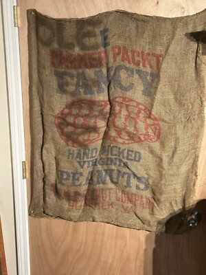 Vintage Parker PackT Hand Picked Peanuts ~ Suffolk ,VA.~ 30  X 39 Burlap Sack