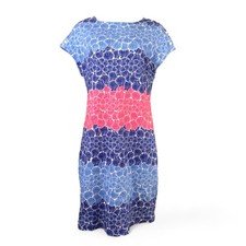 Talbots Dress Knit 100% Cotton A Line Short Shell Button Shoulder Blue Pink L