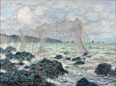 Fishing nets at Pourville by Claude Monet Giclee Museum Size Repro on Canvas