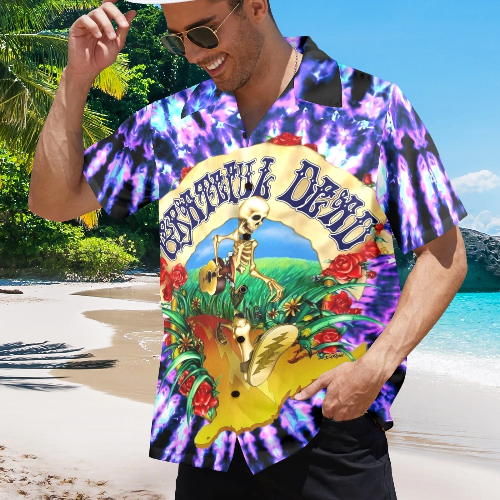 Grateful Dead Hawaiian Button Shirt Tie Dye Men’s Clothing