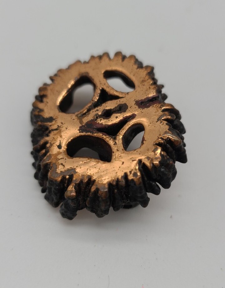 Antique Copper Covered Walnut Shell Slice Brooch … - image 5