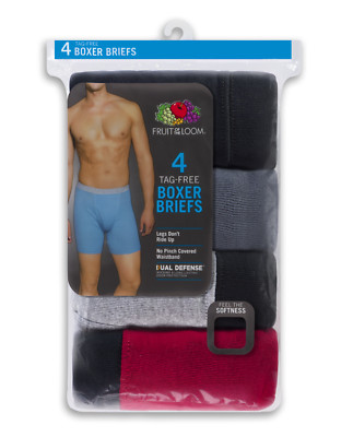 Fruit Of The Loom Men's Boxer Briefs 4-Pack – Soft Covered Waistband – No Ride-Up Legs – Tag-Free Comfort
