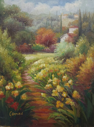 Fleur de jardin classique paysage peinture à l'huile toile peinte à la main art mural décoration - Photo 1 sur 6
