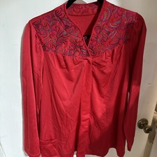 Vintage Shadowline Red Pajama Set NWT Long Sleeve Embroidered USA 34