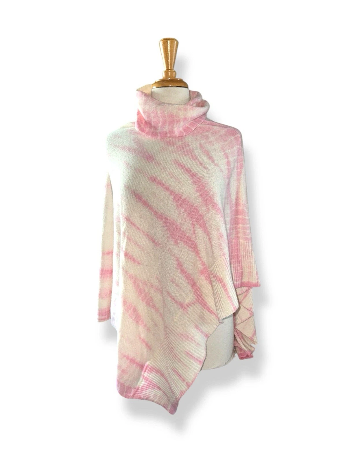 Pure Amici 100% Cashmere Poncho Sweater One Size Pink/White Tie Dye Pattern