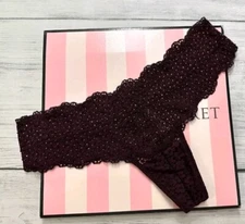 Victoria Secret -Very Sexy Rhinestone Eyelash Wide Side Thong Panty (Plum)-XS