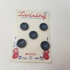 Vintage Lansing Two Holes Flat Buttons New Old Stock Blue Embossed Small Set