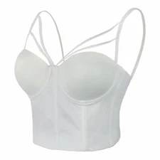 ELLACCI Women Sexy Cut Cross Strappy Gothic Bustier Tops Caged Cropped Top White