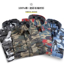 Spring Cotton Camouflage Shirt Mens Long Sleeved Outdoor Casual Printed Shirt