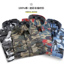 Spring Cotton Camouflage Shirt Mens Long Sleeved Outdoor Casual Printed Shirt