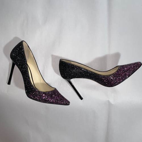pre-loved authentic JIMMY CHOO size 39.5 purple/black ombré glitter PUMPS - 第 10/12 張圖片
