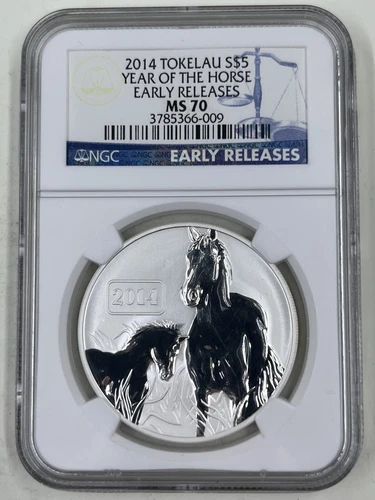2014 Tokelau S$5 NGC MS70 Year of the Horse Early Release