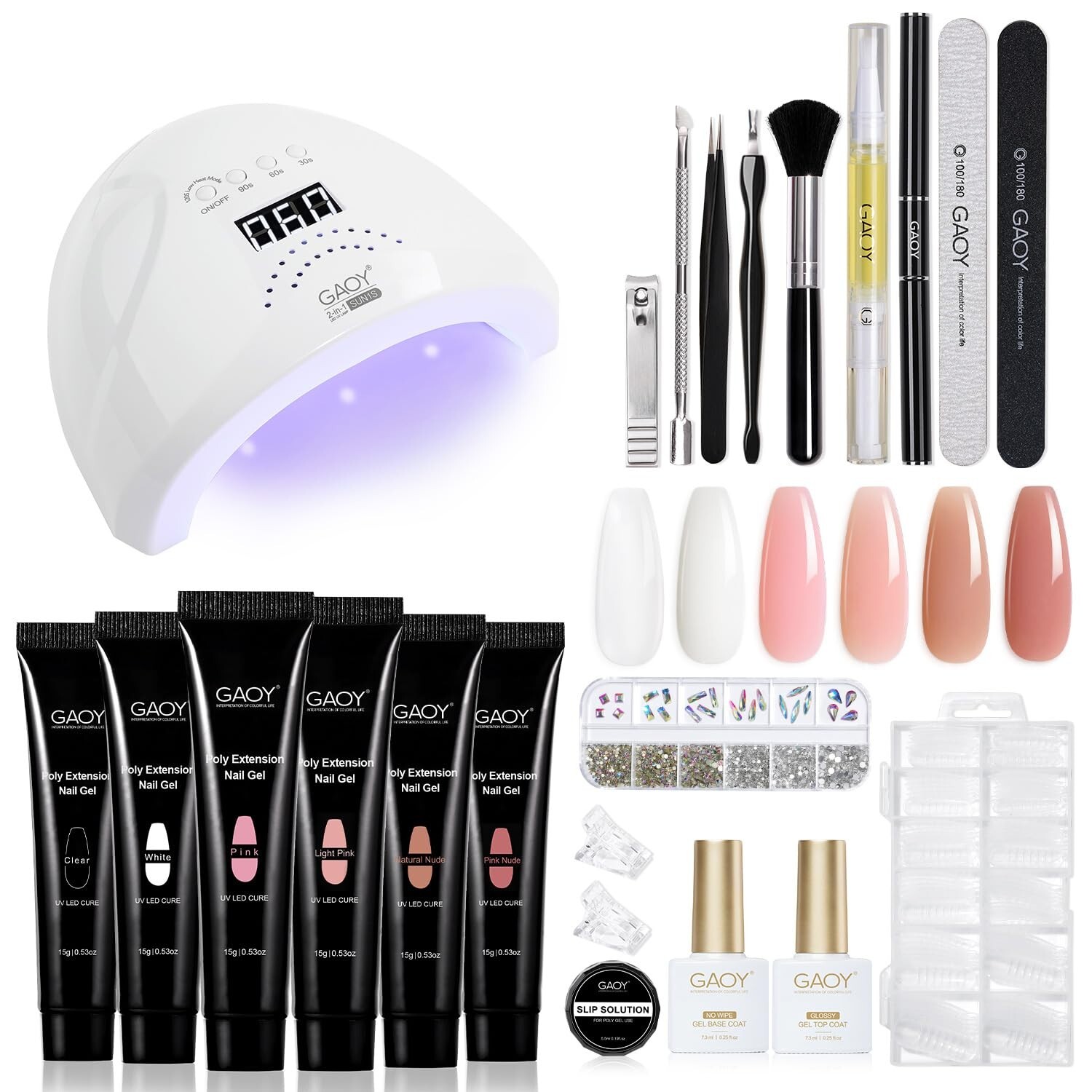 Complete Poly Gel Builder Nail Set with UV Lamp & Glossy Finish for DIY Lovers