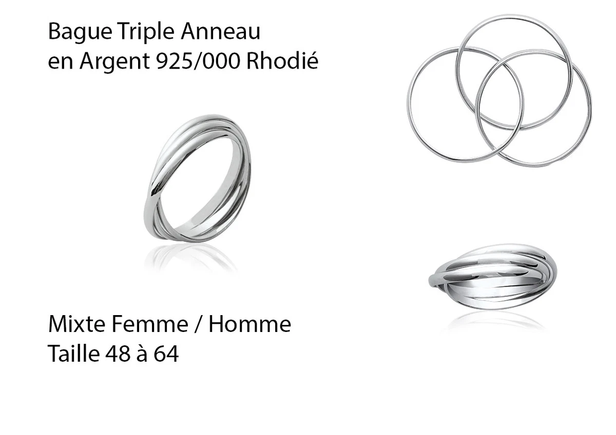 BAGUE 3 ANNEAUX ENTRELACES EN ARGENT MASSIF