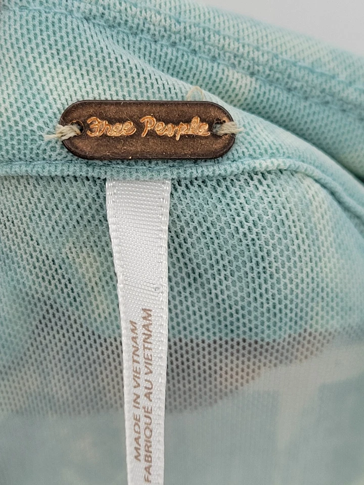 Top Free People Mujer Medio Verde Blanco Cuadros Malla Transparente Botón Fuente Hada Y2K Foto 3 de 4