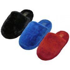 Pair of Women's Plush Comfy House Slippers - Black Royal Blue Red - New