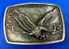 Patriotic American Eagle Flying Wing Banner Ribbon Award Silver Tone Belt Buckle