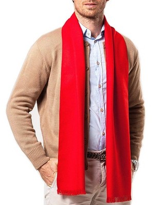 Shubb Mens Cashmere-Feel Long Winter Scarf - Soft Warm Red
