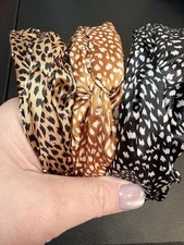 Set of 3 Headbands Soft Silky Fabric Animal Print w/Small Sparkle Gems