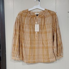 Blusa Universal Hilo Cuadros Botón Manga Globo Amarillo Blanco L Nueva
