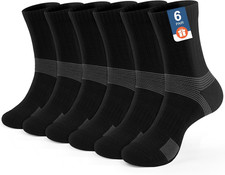 6-Pair Cushioned Sports Crew Socks for Men Women Ankle-Compression Tennis Sock M