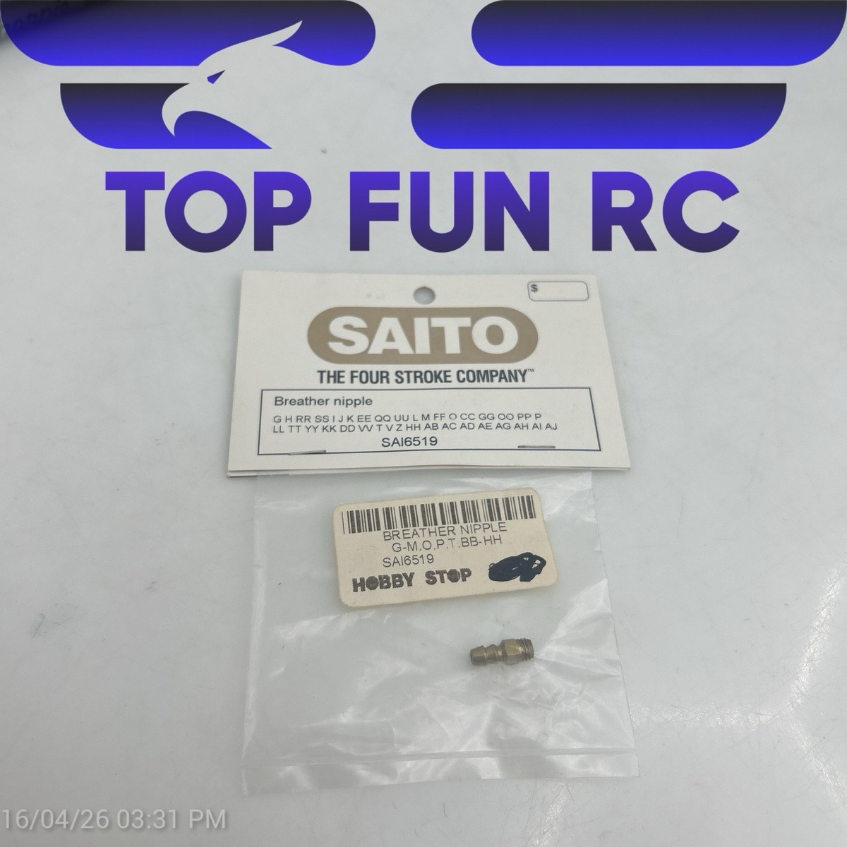 Saito Engine SAI5019 Breather Nipple A-F,R,S,V,X-Z AAII JJ AS BM