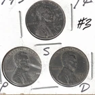 1943-D+P+S Circulated WW11 Business Strike One Cent Coins! #3