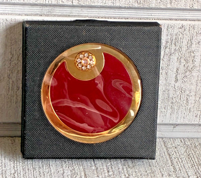 SWAROVSKI Crystal Burgundy & Gold 3 1/4'' Compact Mirror ~ 3X Plus Magnification