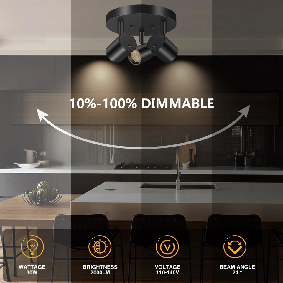 Foco de techo LED de 5 colores y 3 luces montaje empotrado interior ajuste direccional... Foto 3 de 4