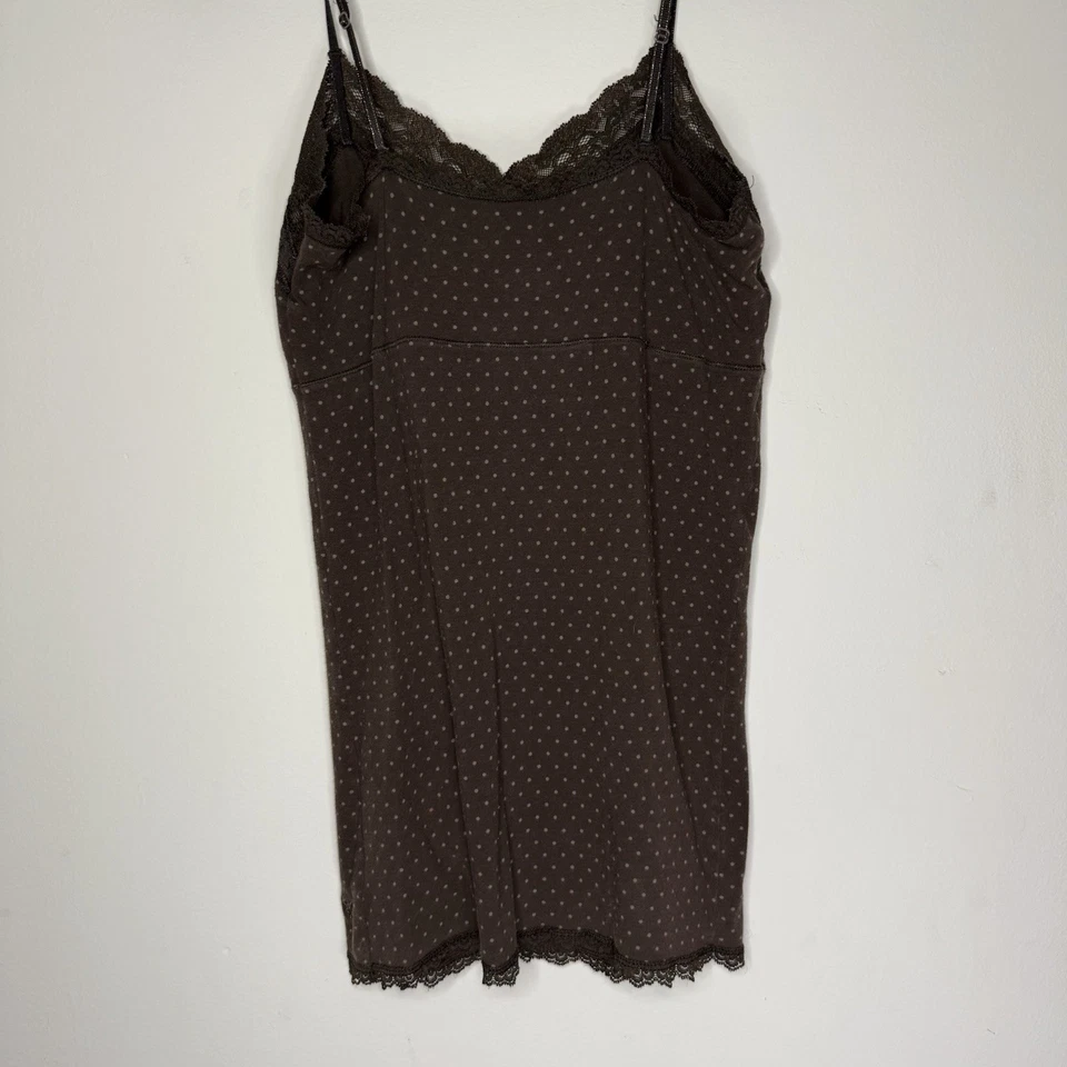 Camiseta sin mangas de colección Y2K American Eagle Babydoll Cami encaje lunares marrón talla mediana Foto 2 de 4