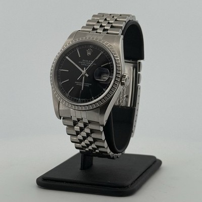 Mens Rolex Datejust Stainless Steel Watch Jubilee Band Black Dial 16220