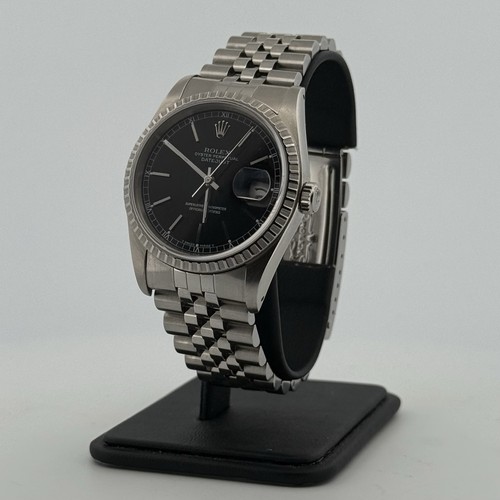 Mens Rolex Datejust Stainless Steel Watch Jubilee Band Black Dial 16220