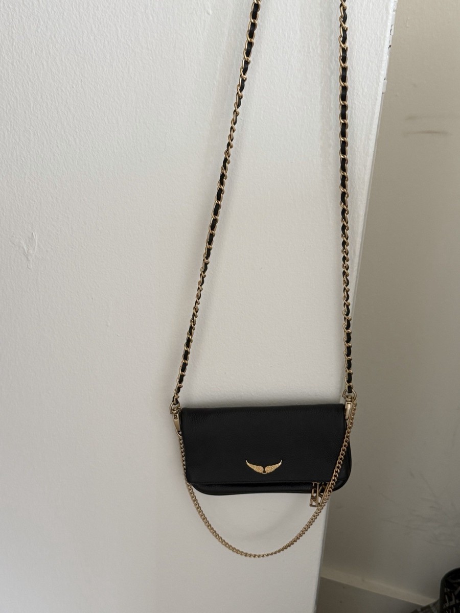 【美品】ZADIG&VOLTAIRE ショルダーバッグ ゴールドチェーン 黒 Zadig & Voltaire Black Pebbled Shoulder Bag Gold Chain Strap Logo