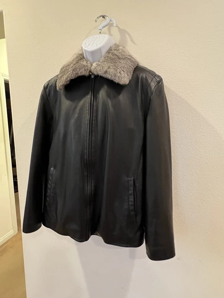 Mens Balenciaga Lambskin Leather Jacket Black Fur/faux Fur Collar Measurements - Image 2 of 4
