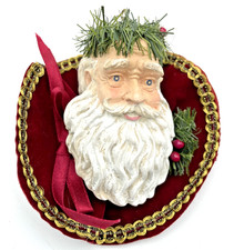 Christmas Ornament Santa Face on Velvet Fabric Resin Material