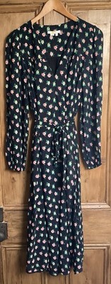 Brandneu Damen Boden schwarz Rosenmuster Gürtel langes Kleid Größe 8