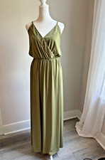 Michael Kors Maxi Dress Olive Green V-Neck Silver Accents Size M - Boho Resort