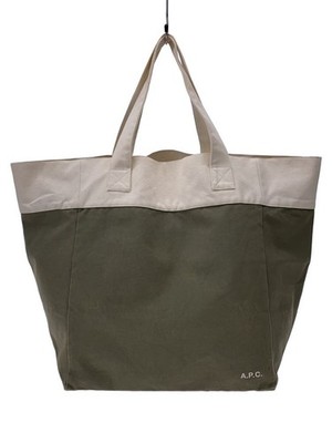 A.P.C. Tote Bag Canvas Khaki Plain Gusset 25cm Height 37.5cm Width 34.5cm Used B