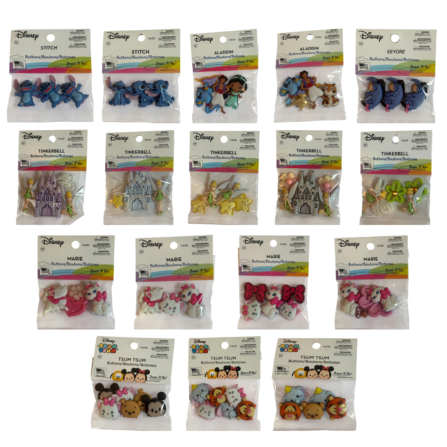 Dress It Up Buttons Disney Pixar Stitch Woody Tinker Bell Eeyore More YOU CHOOSE