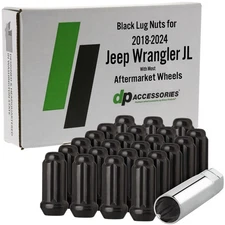 Black Lug Nuts for 2018-2024 Jeep Wrangler JL with Aftermarket Wheels