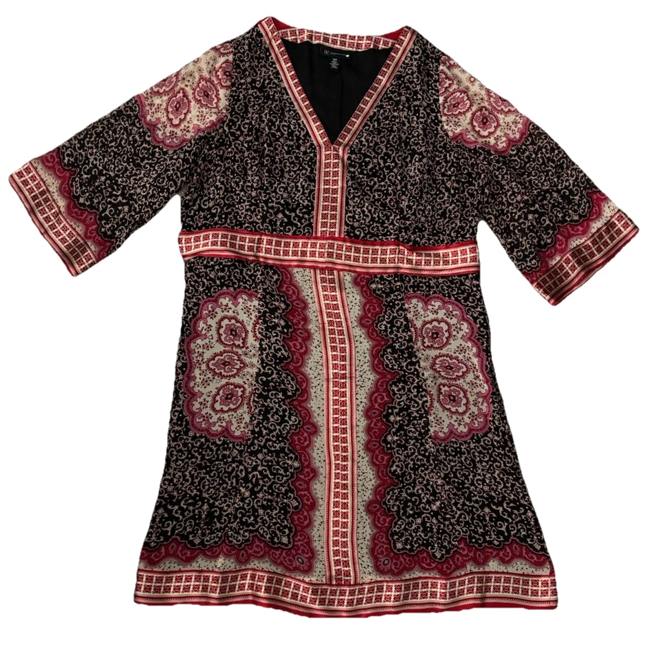 INC Silk Chiffon Dress Satin Trim Kimono Sleeve Belted Plus Size 16W - Image 4 of 4