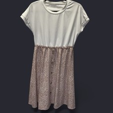 SHEIN White Top Brown Patterned Button A-Line Dress Women's L (8/10)