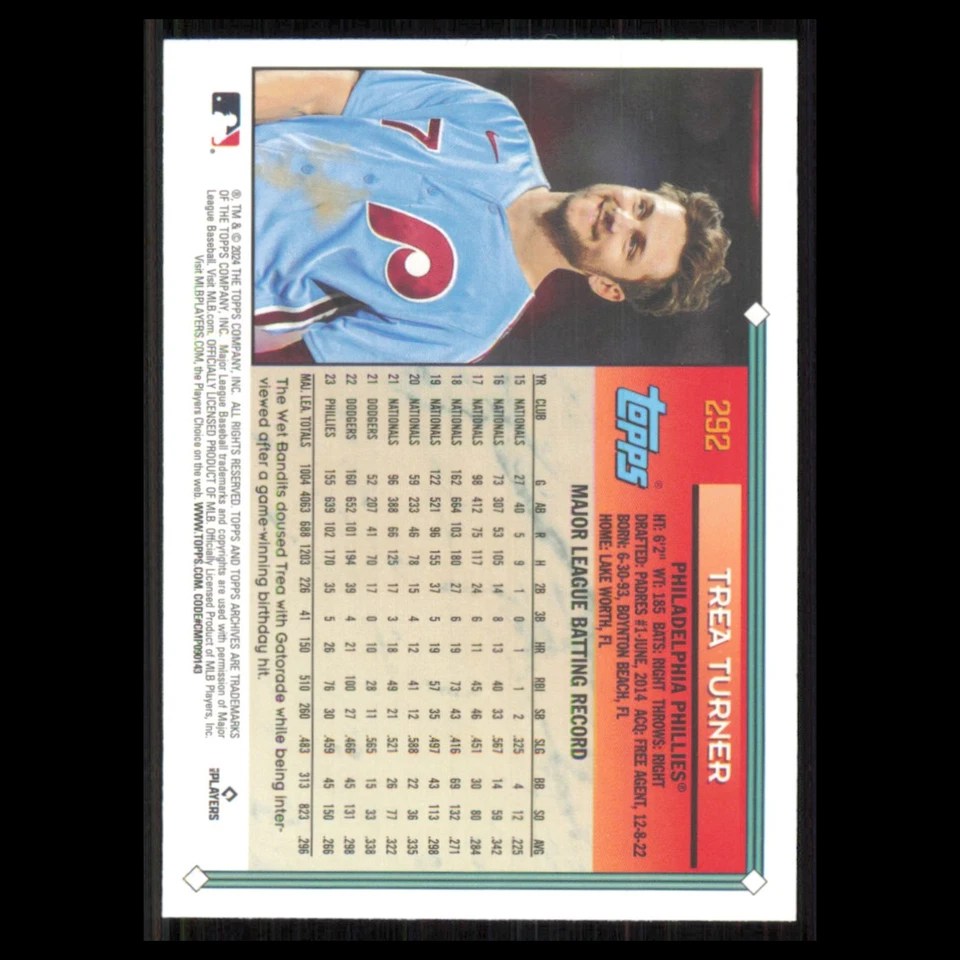 Trea Turner #292 2024 Topps Archives Philadelphia Phillies Baseball Card MLB NM - Image 2 of 3