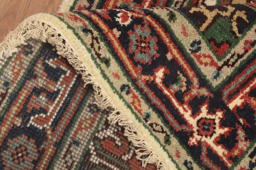 Hand-Knotted Medallion Wool Carpet Geometric Beige Indian Rug 3x5 Ft Foyer Rug - Picture 10 of 12