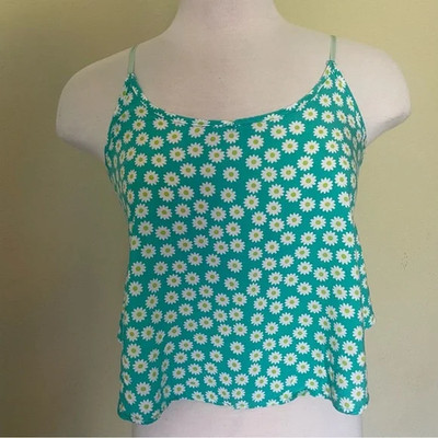 Daisy Patterned Lightweight Sleep Spaghetti Strap Tank  Top Small