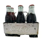 Vintage COCA-COLA Metal 6-Pack Bottle Carrier With 6 Full Bottles BB