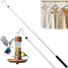 Clothing Hook Pole,51 Inch Closet Pole Reach with Hook Stainless Steel Sponge...