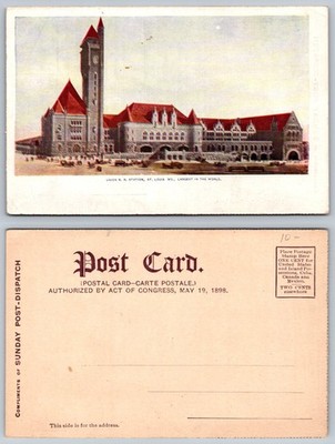 1898 St. Louis MO Union Station Postcard Largest in World Sunday Post-Dispatch